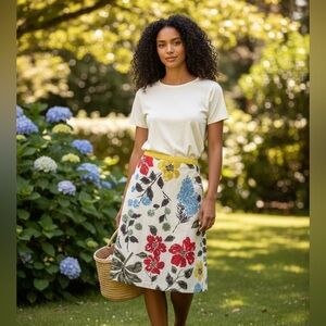 Boden Floral Garden A Line Skirt US 12 Yellow Waist Cottagecore